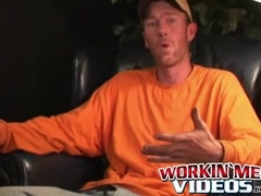 Mature amateur gay strips after an interview and jerks off