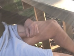 Risky outdoor play: Horny guy satisfies himself in public, pissing, draining, and cumming while almost getting caught!