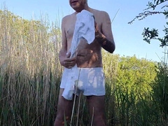 Nude walk and fap, clothes ruined so there's no way back!