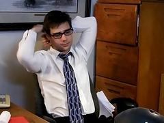 Office jock takes his clothes off for a masturbating session