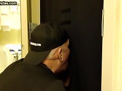 Greedy gloryhole DILF sucks BFs cock in homemade video