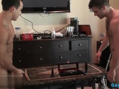 Watch this big-dicked dude ram his mouth on a hot cumshot