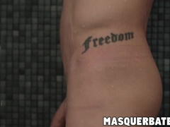 Big dicked jock takes a shower before taking a stroke