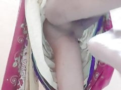 Indian crossdresser sissy show dick in saree