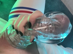 Super-cute femboy plays with a fleshlight