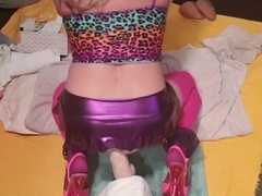 Crossdresser Twink Gapes on Huge Dildo