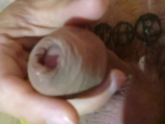 Moist foreskin close-up of raw uncircumcised fuckpole/Handsfree urinating/ Peeing movie