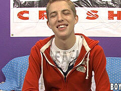 smirking young homosexual jerks off and shoots his fountain out