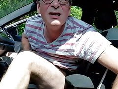 Mature wanker in his car