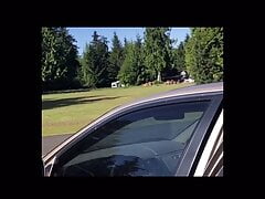 Twink Fucking himself outdoors in car with neighbors outside