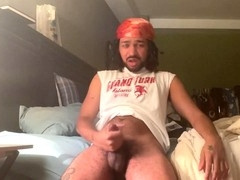 Hairy papi Mishaun smokes and pleasures himself with his big stiffy, showing off those armpits