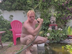 Dom Man meat and his popshots in the garden