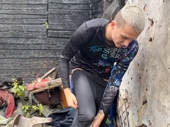 Naughty Tinder match fills my tight backdoor with his throbbing love rod in a deserted building