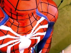 spiderman wank off and spunk in ps4 replica suit