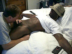 Bear sucking ebony until jizm in facehole