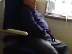 Pervert jerking and eating his cum on the train