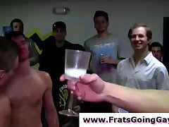 Naked teen amateurs suck cock in gay college fraternity