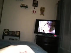 MochaCoca witnessing porno pops on his abdomen and licks it