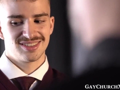 Tattooed twunk tempts super-naughty priest into sans a condom caboose pummeling