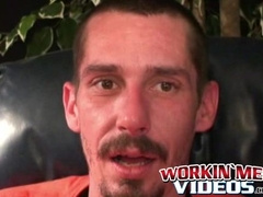 Rough stud smokes during an interview and masturbates solo