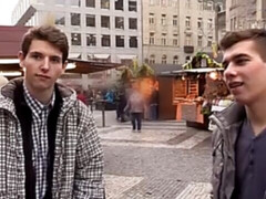 Cute amateur twinks fighting over a huge load