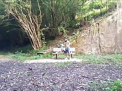 naked on a bench & under a bridge