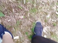 German daddy unpacks his cock outside and cum neatly in the green