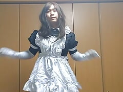 A man&#039;s step daughter maid takes off her maid clothes and masturbates in full-body tights