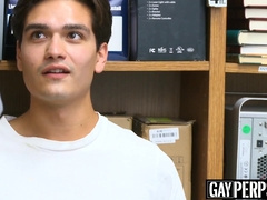 Thieving twink cums hard after police interracial threesome