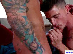 muscled homo deep-throats a cock passionately