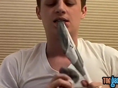 Ash-blonde Ayden James Fellating Toes Solo and Screwing Fleshlight