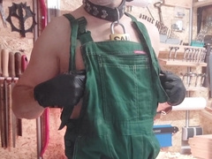 Pig Hoe Tugging off meaty phat Jizz-shotgun n the workshop