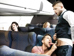 Gay hunks fuck in mid flight in front of other pessengers