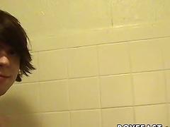 Solo twink shower and penis stroking