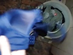 The young boy puts sperm on his sister's bra