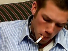 Naughty twink smoking solo before stripping nude and jerking off