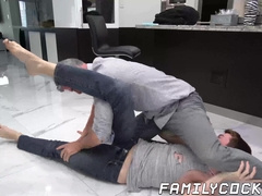 Adorable twink sucking cock and bareback banged by step dad