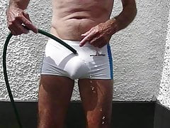 Wet white spandex shorts