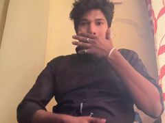 Stripteasing with big cock masturbation