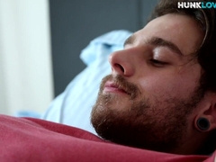 NEXT DOOR STUDIOS - Bearded hunk closeup wanking his shaft during solo on bed