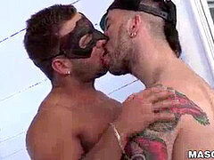 tatted man with nipple piercings sucks off sexy bear