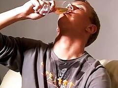 Gay slave drinking piss urinal and guys pissing mouth tumble Archi & Roma Guzzle-Fest!