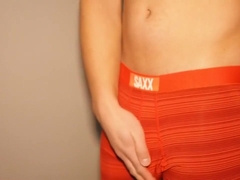 teen 18+ in sexy red briefs jerks off while home alone