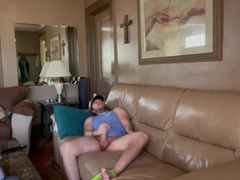 Milking off In the living bedroom nearly got caught then Cumm everywere