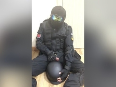 swat soldier jerk off in uniform and hood