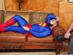 Buff superman barebacking counselor before cocksucking