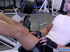 unexperienced jock inhales off workout pal