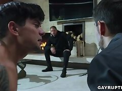Intruder breaking into the house and fucks the gay couple