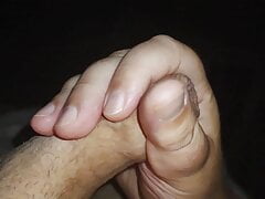 Slow motion cumshot from an chubby middle aged bloke with a small dick
