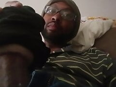 Big Black dick solo masturbation with a nutshot at end